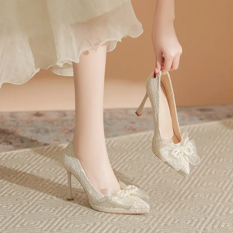Zubumei Slim Heel High Heels 9CM Women's Champagne-7