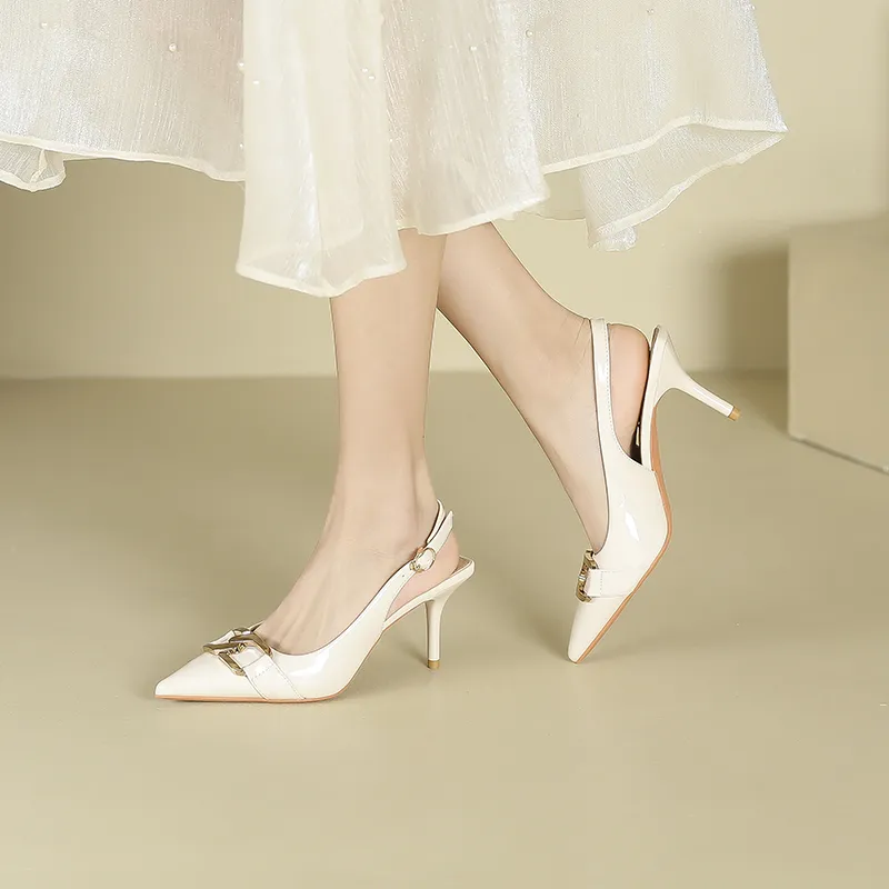 Zubumei Slim Heel High Heels 7cm Women's Khaki-12