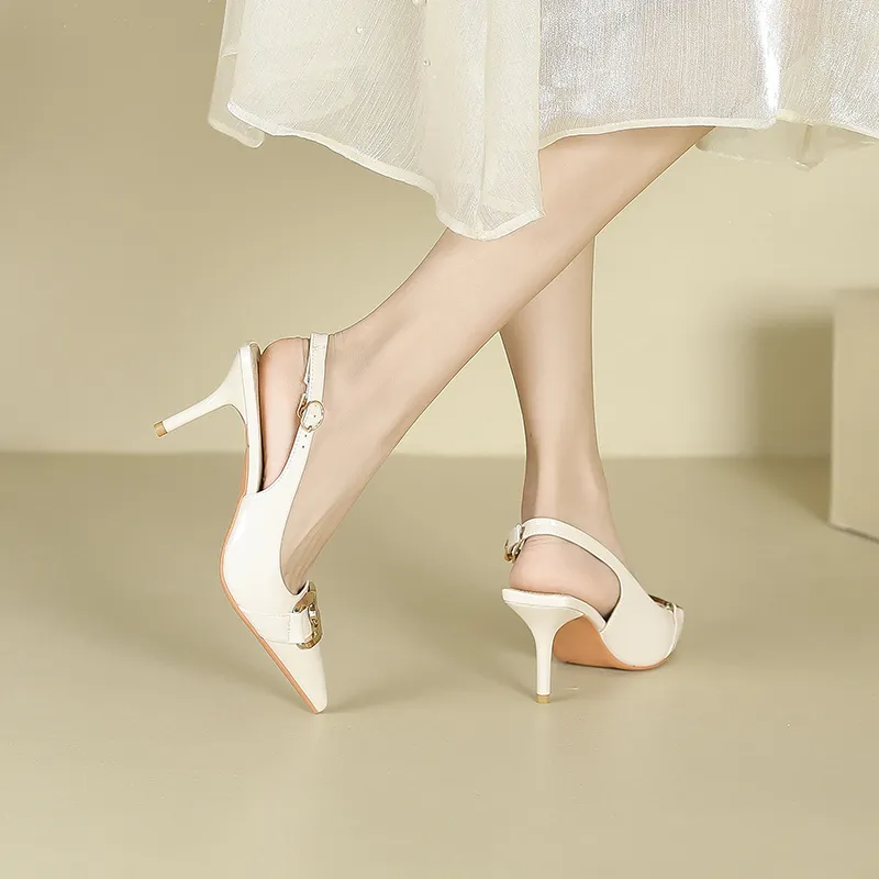 Zubumei Slim Heel High Heels 7cm Women's Khaki-13