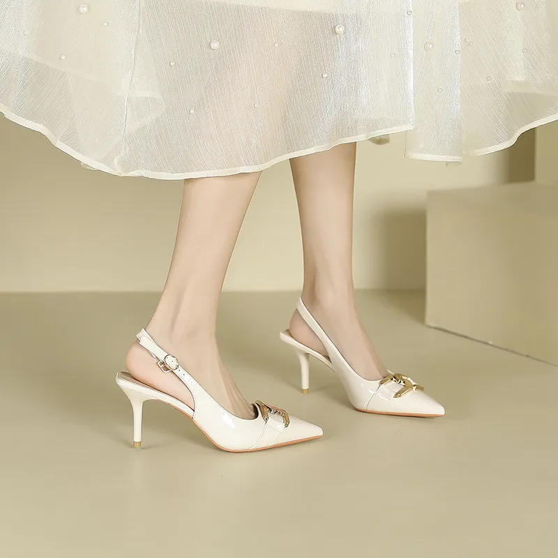Zubumei Slim Heel High Heels 7cm Women's Khaki-11