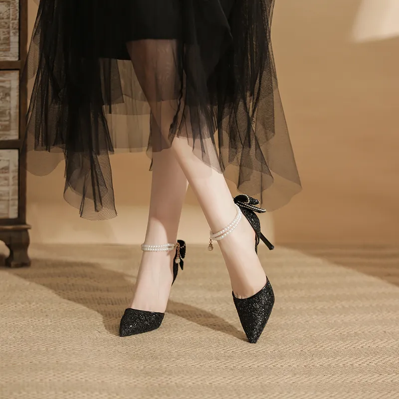 Zubumei Slim Heel High Heels Women's Black-2