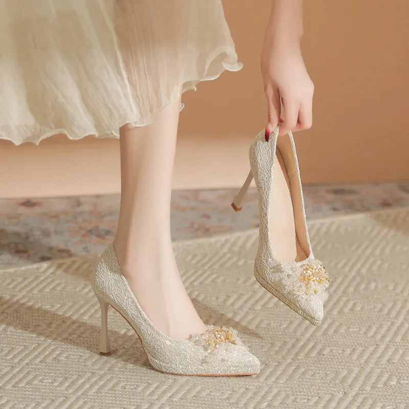 Zubumei Slim Heel High Heels Women's Champagne-1