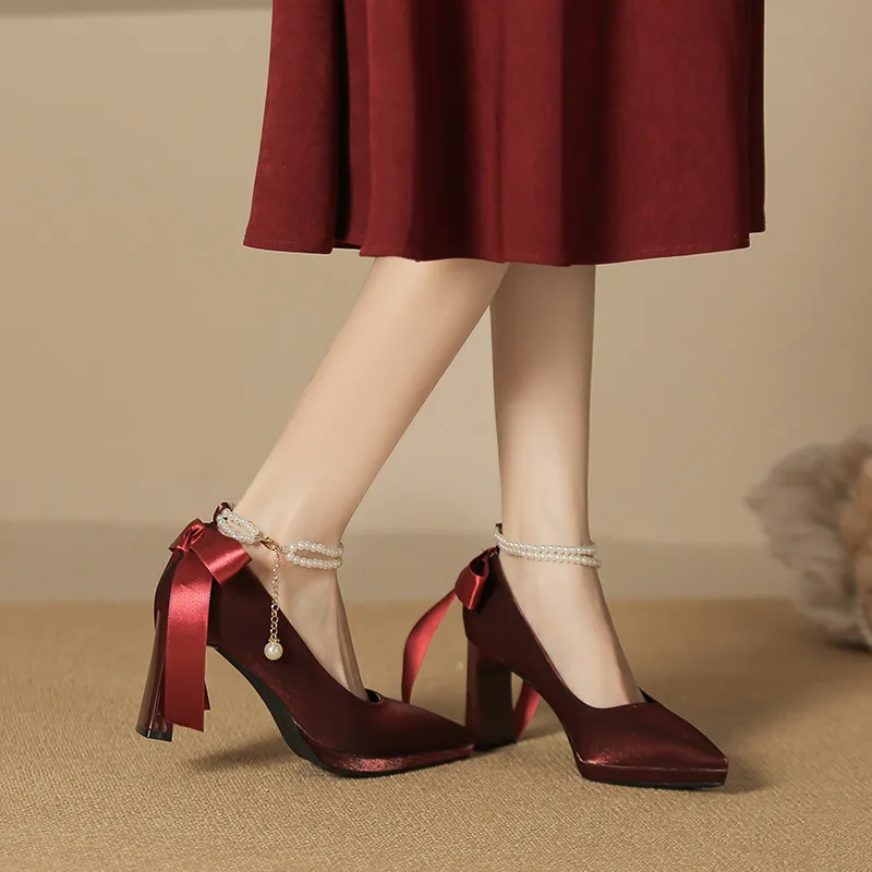 Zubumei Chunky Heel High Heels 8CM Women's-13