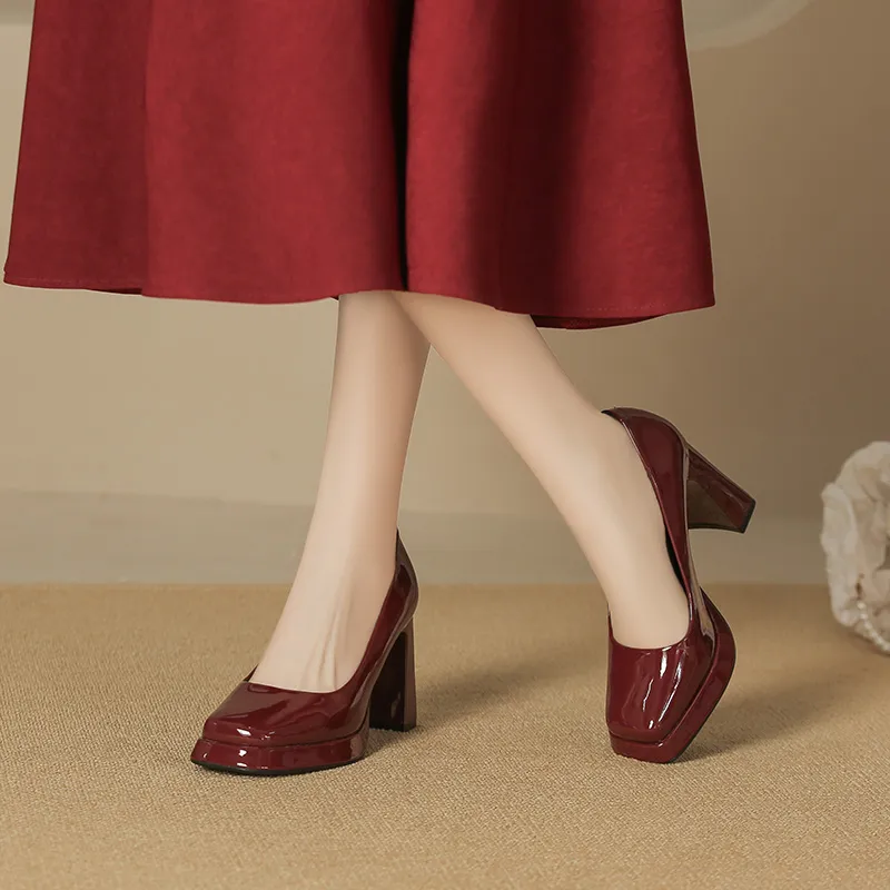 Zubumei Chunky Heel High Heels 8CM Women's-18