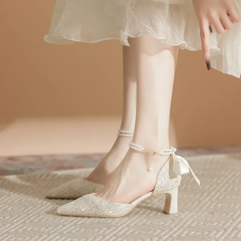 Zubumei Chunky Heel High Heels Women's Champagne-6