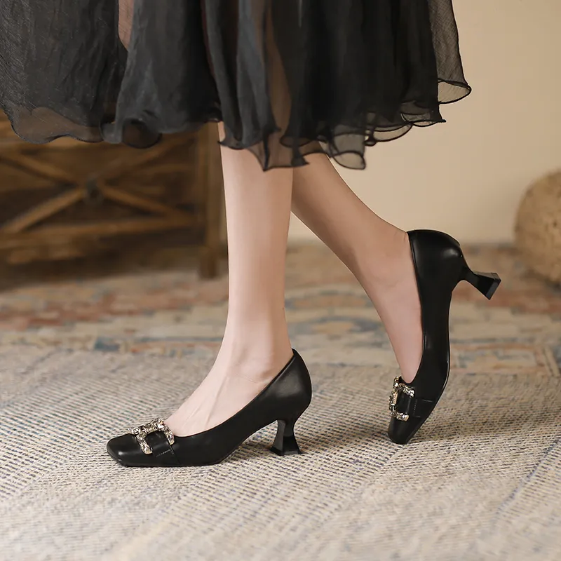 Zubumei Slim Heel High Heels 6cm Women's Apricot-5