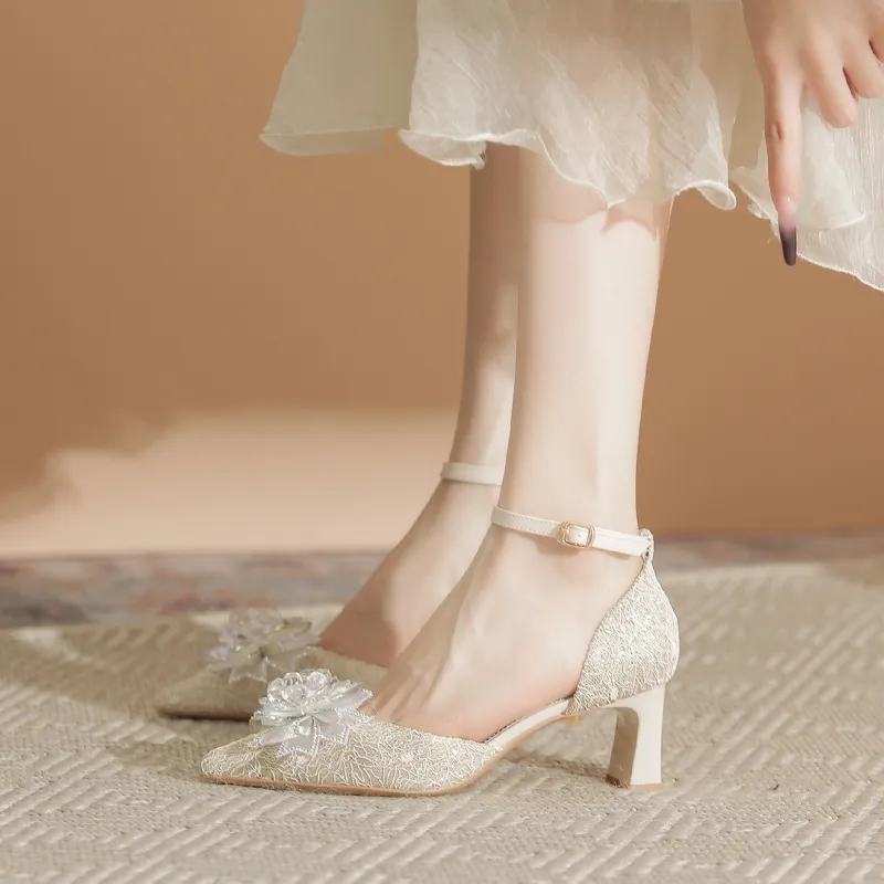 Zubumei Chunky Heel High Heels Women's Champagne-5