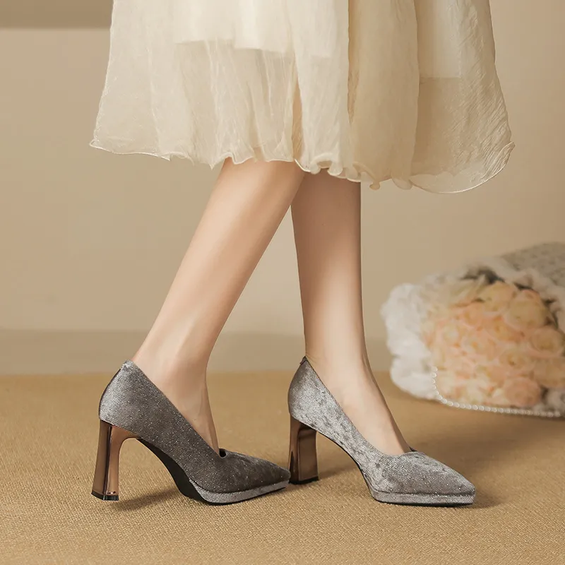 Zubumei Chunky Heel High Heels 8CM Women's-10