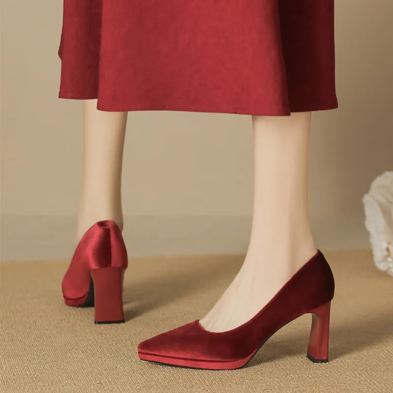 Zubumei Chunky Heel High Heels 8CM Women's-12