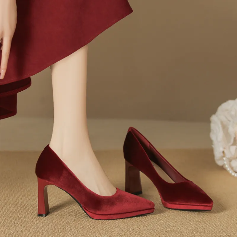 Zubumei Chunky Heel High Heels 8CM Women's-14