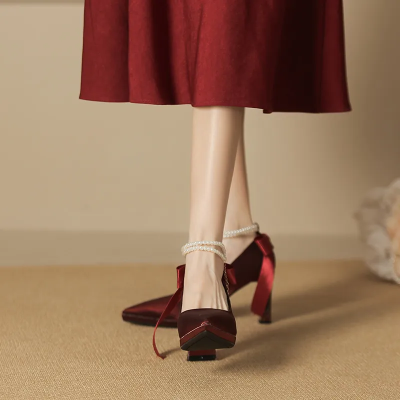 Zubumei Chunky Heel High Heels 8CM Women's-11