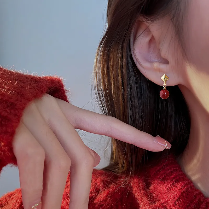 Gramda Reconstructed Cinnabar Jade Earrings Women's-2
