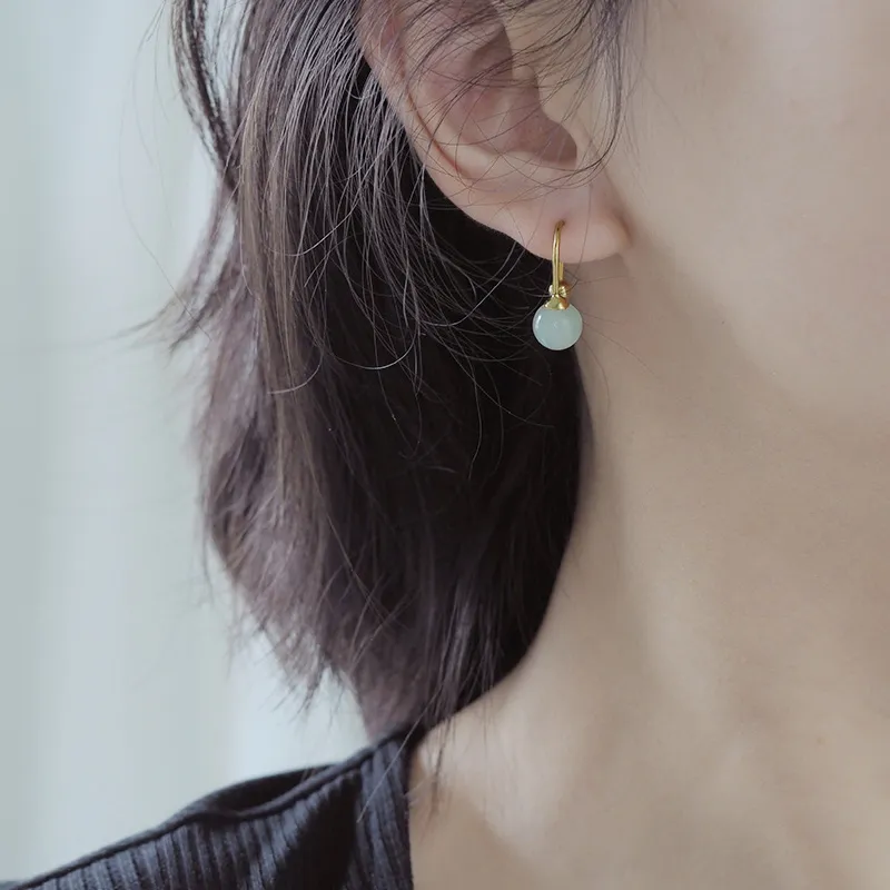 Gramda 925 Sterling Silver Hetian Jade Earrings Women's-3