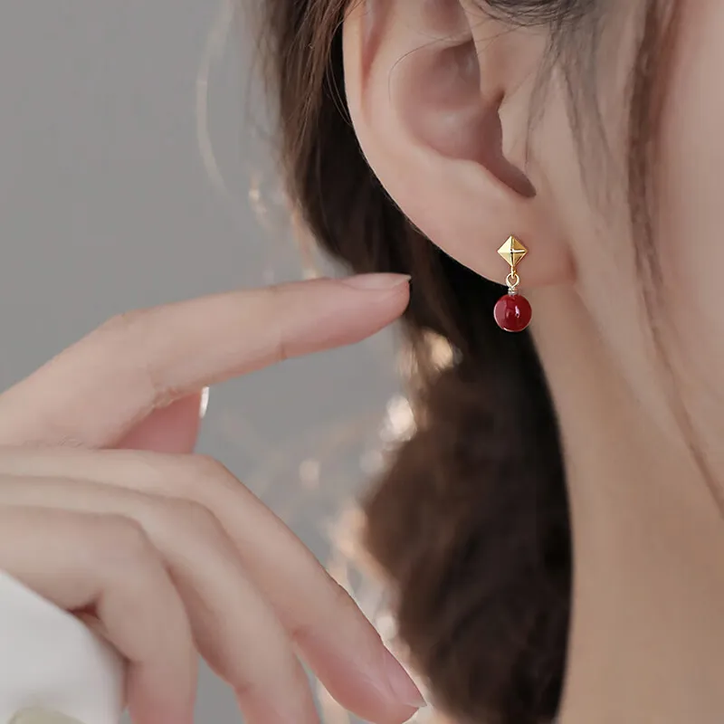 Gramda Reconstructed Cinnabar Jade Earrings Women's-3