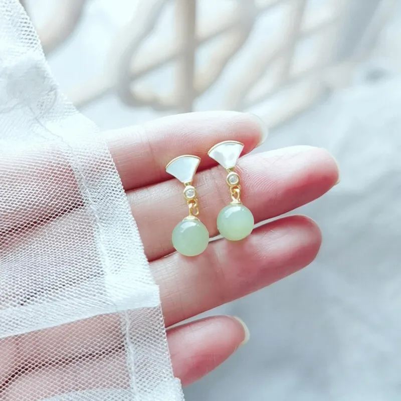 Gramda Hetian Jade Earrings Pale Greenish White Jade Women's-3