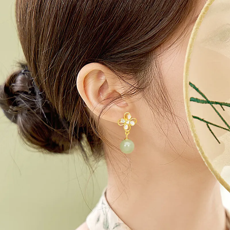 Gramda Hetian Jade Earrings Pale Greenish White Jade Women's-6