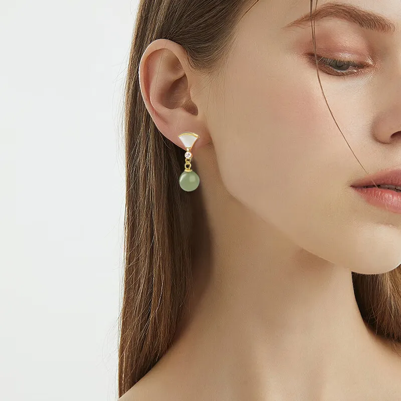 Gramda Hetian Jade Earrings Pale Greenish White Jade Women's-1