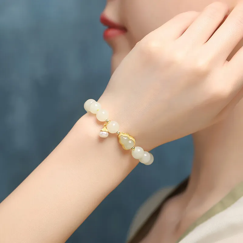 Gramda Hetian Jade Hetian Jade Bracelets Women's Pale Greenish White Jade-4