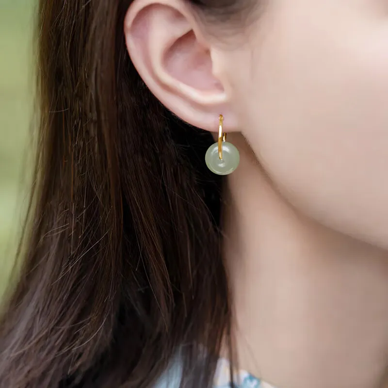 Gramda Hetian Jade Earrings Pale Greenish White Jade Women's-1