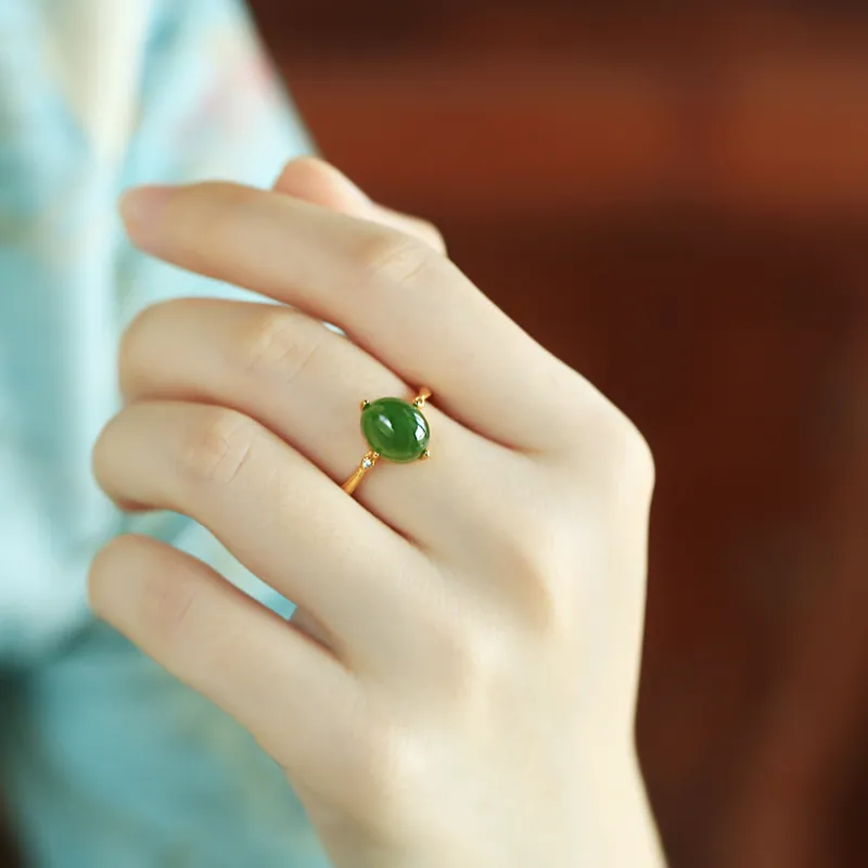 Gramda Hetian Jade Rings Women's Pale Greenish White Jade-1