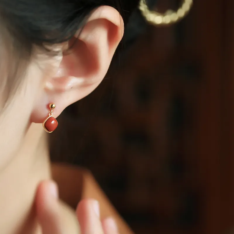 Jianlu Agate Jade Stud Earrings Women's-1