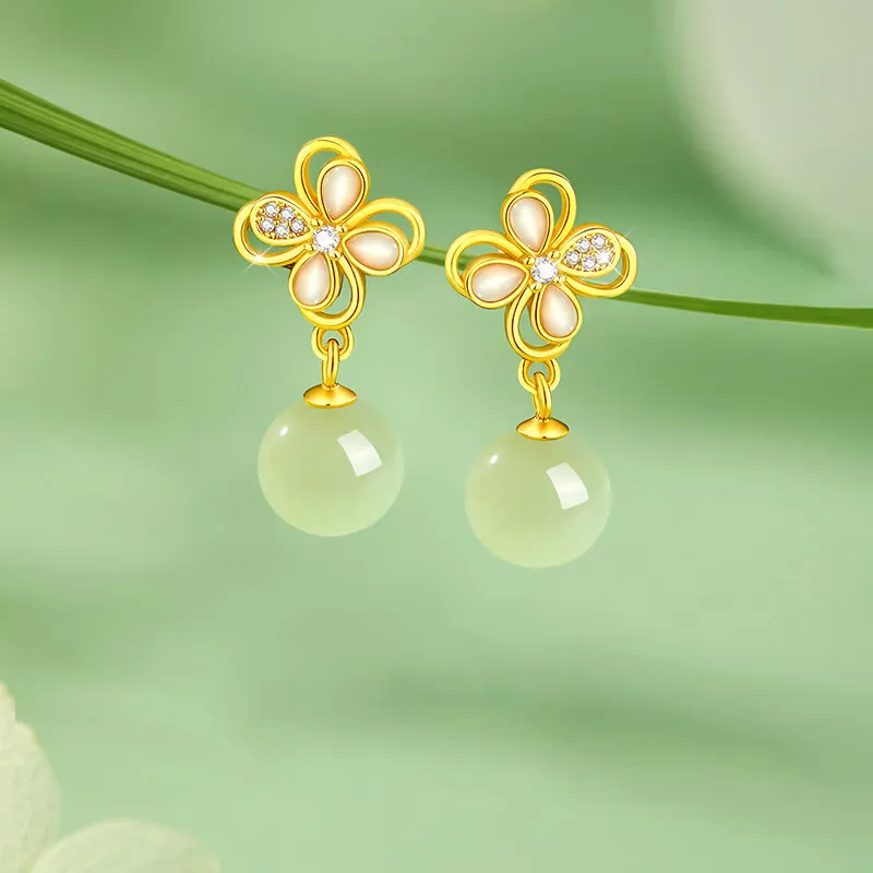 Gramda Hetian Jade Earrings Pale Greenish White Jade Women's-1