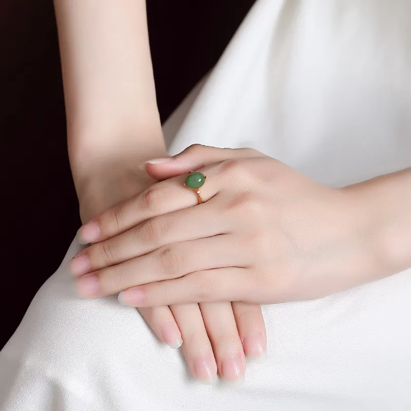 Gramda Hetian Jade Rings Women's Pale Greenish White Jade-2
