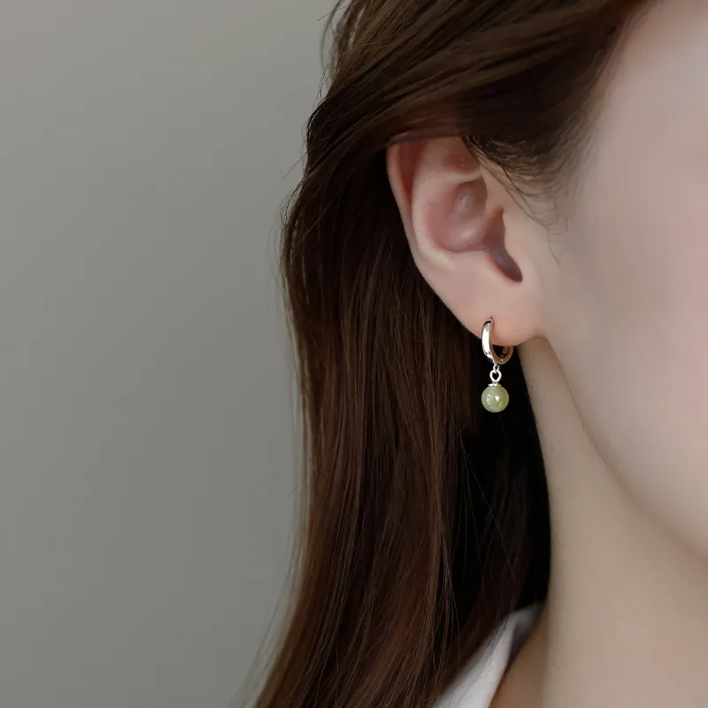 Gramda Hetian Jade Earrings Pale Greenish White Jade Women's-1
