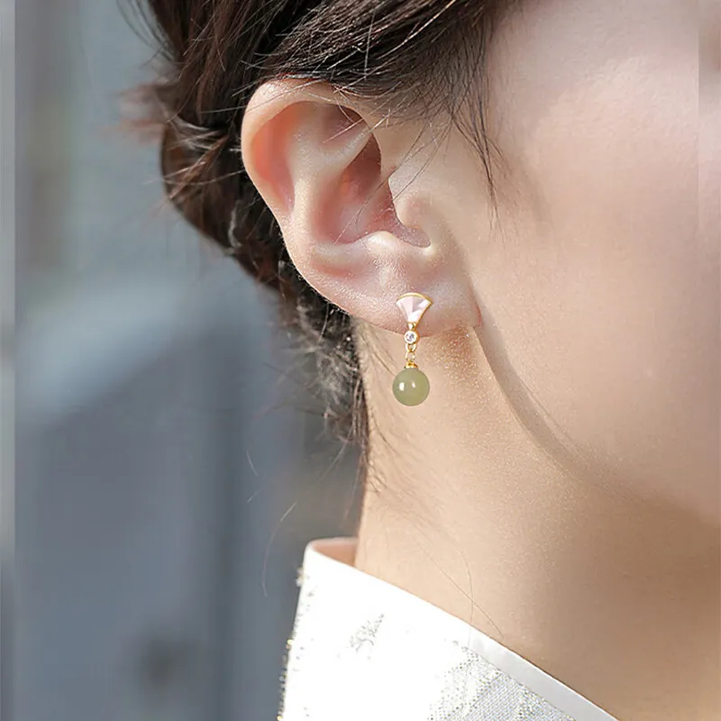 Gramda Hetian Jade Earrings Pale Greenish White Jade Women's-2