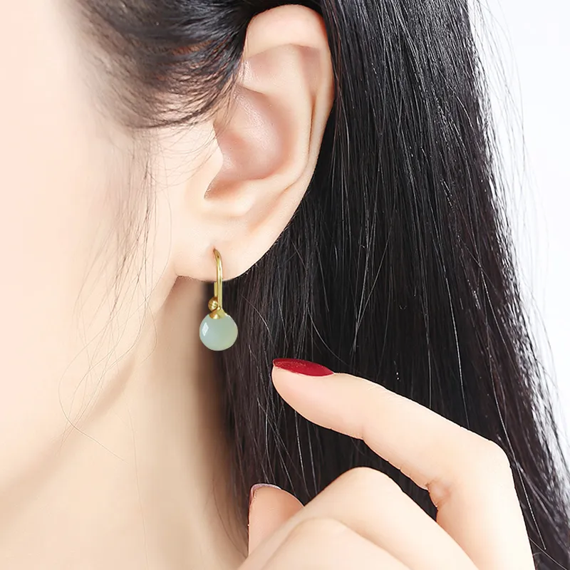 Gramda 925 Sterling Silver Hetian Jade Earrings Women's-1