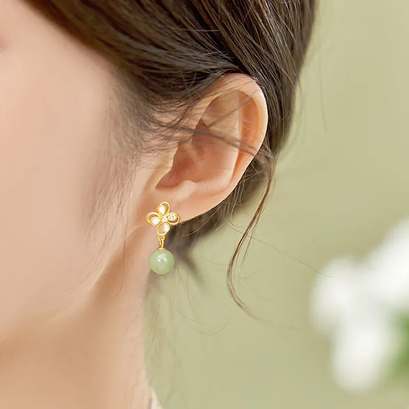 Gramda Hetian Jade Earrings Pale Greenish White Jade Women's-2