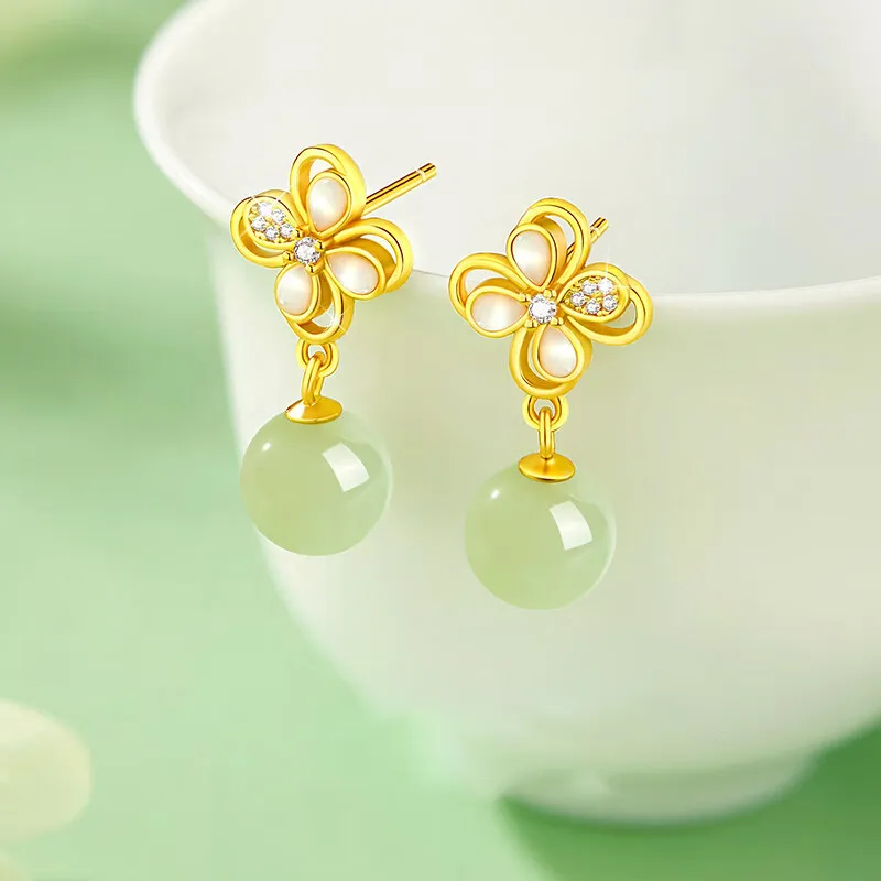 Gramda Hetian Jade Earrings Pale Greenish White Jade Women's-5