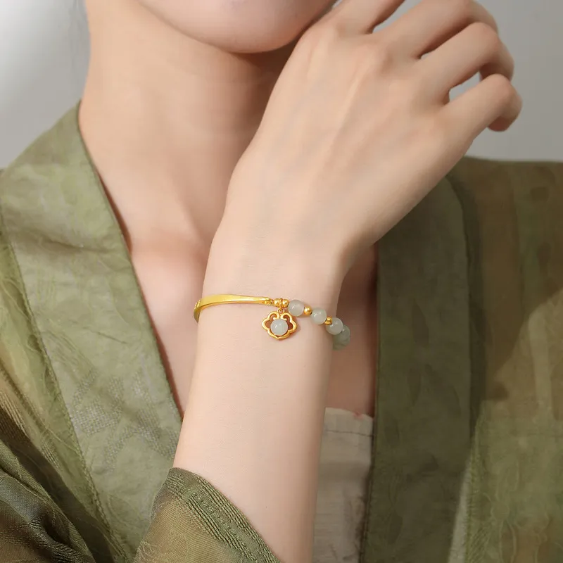 Gramda Hetian Jade S925 Silver Hetian Jade Bangles Women's Pale Greenish White Jade-1