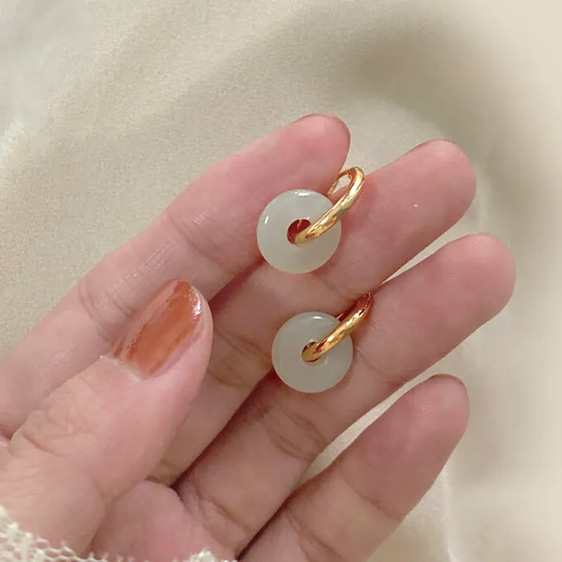 Gramda Hetian Jade Earrings Pale Greenish White Jade Women's-2