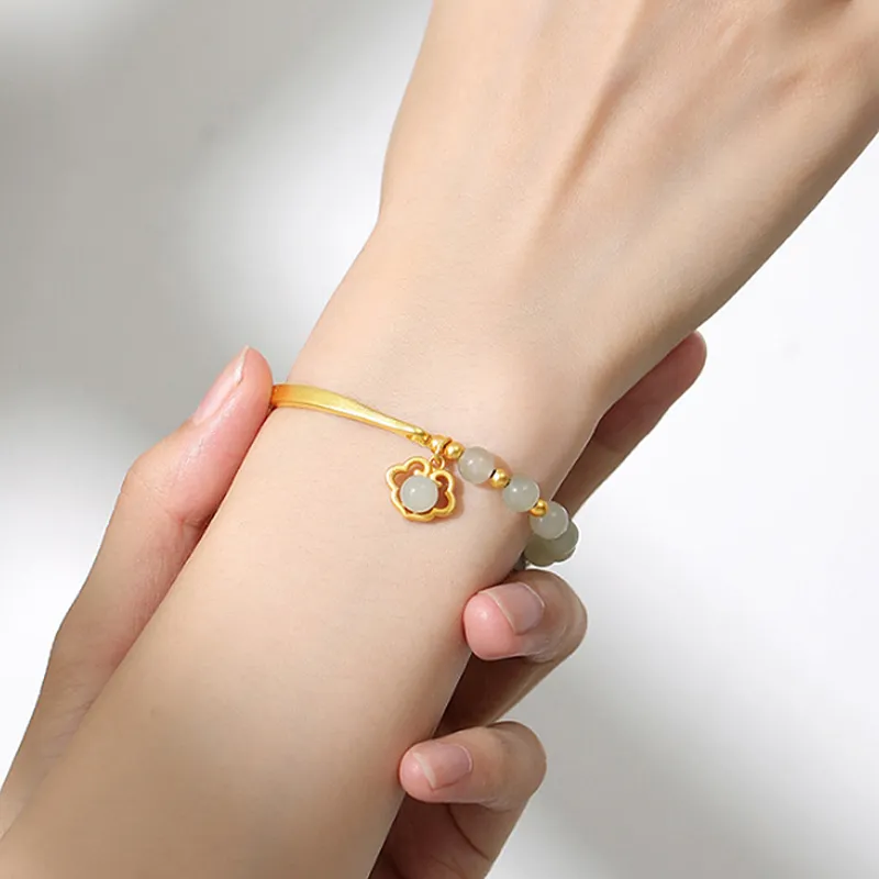 Gramda Hetian Jade S925 Silver Hetian Jade Bangles Women's Pale Greenish White Jade-2