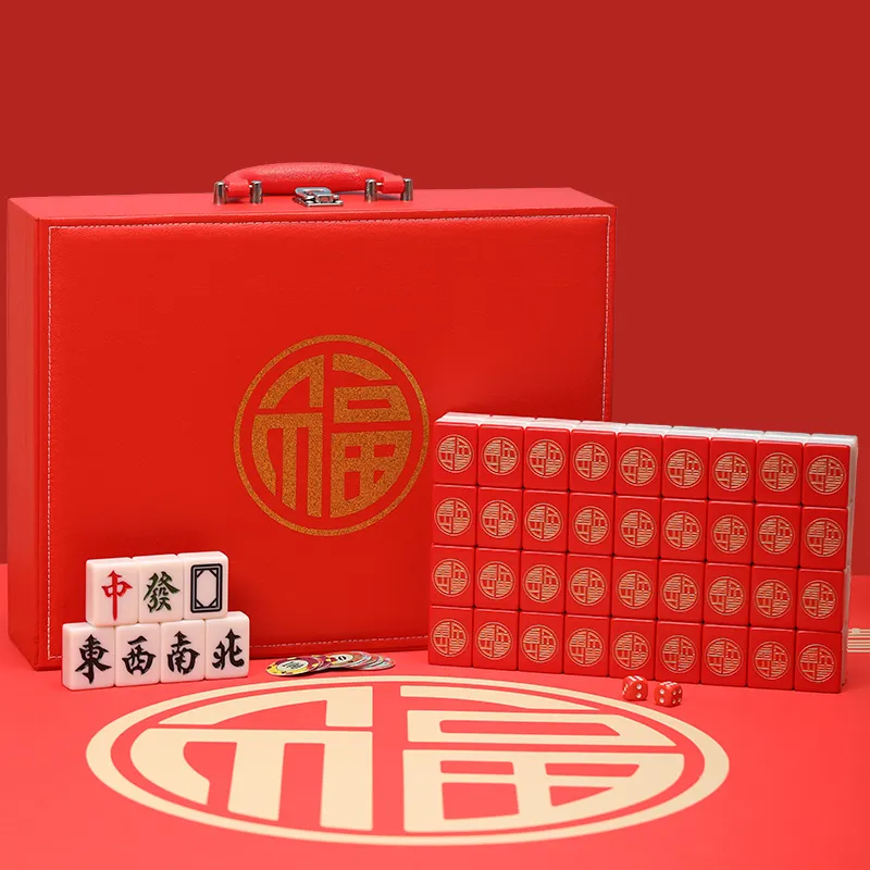 SHANGKECHENGPIN 42mm Fulin Double Red & Large Size Mahjong Board Games-7