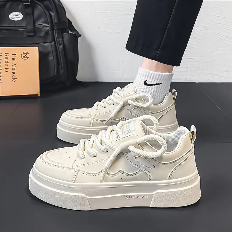 JEANSWEST Classic White Sneakers Low Top Slip Resistant Abrasion Resistant Stylish Skateboarding Shoes Men's-5