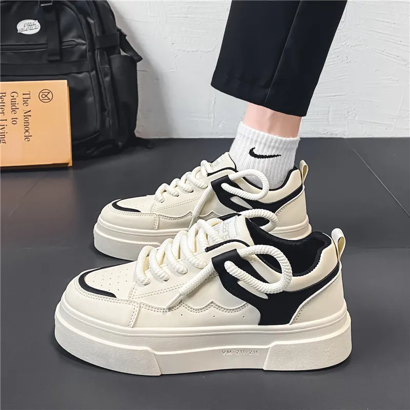 JEANSWEST Classic White Sneakers Low Top Slip Resistant Abrasion Resistant Stylish Skateboarding Shoes Men's-1