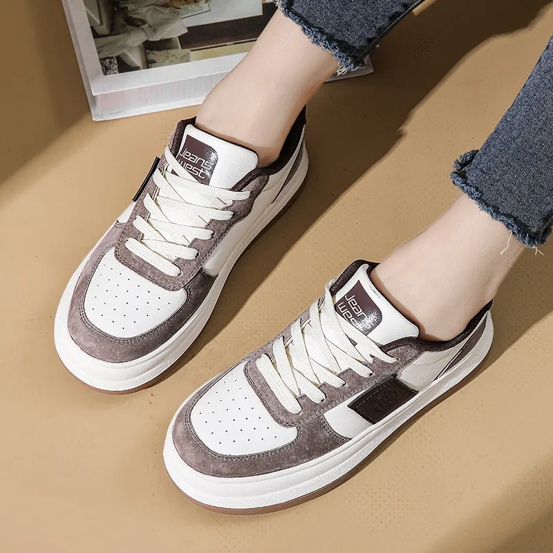 JEANSWEST Suede Flat Minimalist Style White Sneakers Height Increasing Lightweight Low Top Skateboard Shoes Women's-7