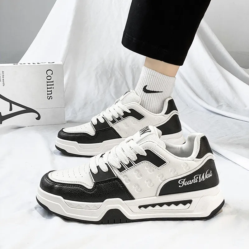 JEANSWEST Black And White Panda Shoes Height Increasing Wear-Resistant Slip-Resistant Low-Top Skateboard Shoes Men's-5