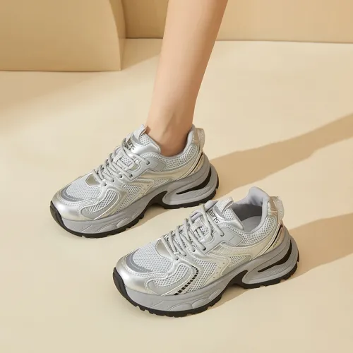 JEANSWEST Height Increasing Breathable Low Top Chunky Sneakers Women's Silver