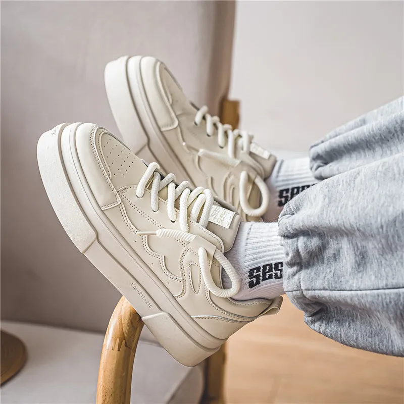 JEANSWEST Classic White Sneakers Low Top Slip Resistant Abrasion Resistant Stylish Skateboarding Shoes Men's-6