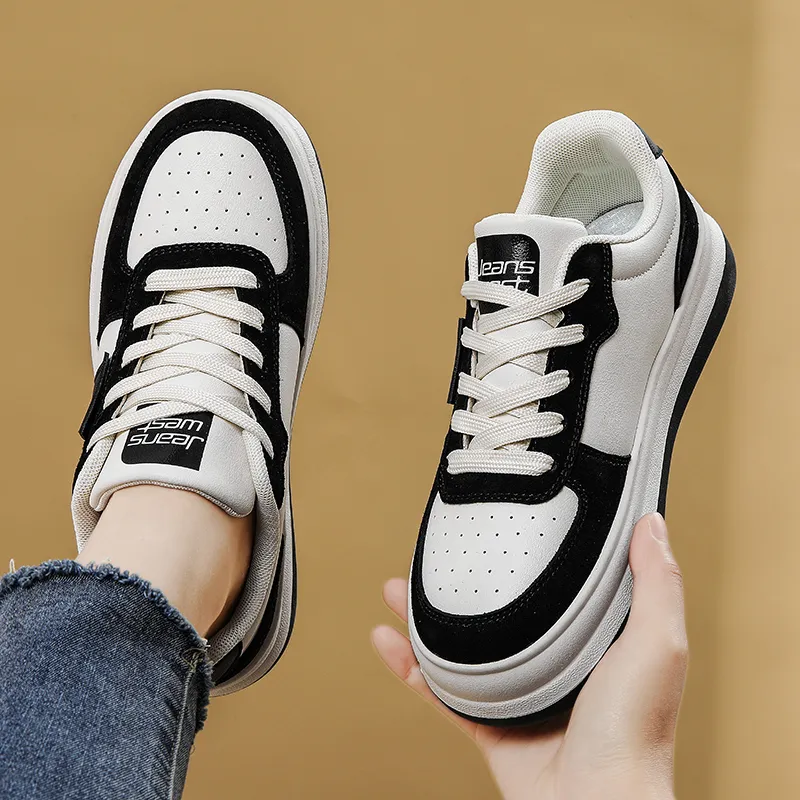 JEANSWEST Suede Flat Minimalist Style White Sneakers Height Increasing Lightweight Low Top Skateboard Shoes Women's-11