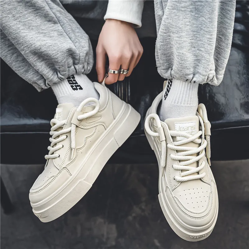 JEANSWEST Classic White Sneakers Low Top Slip Resistant Abrasion Resistant Stylish Skateboarding Shoes Men's-7