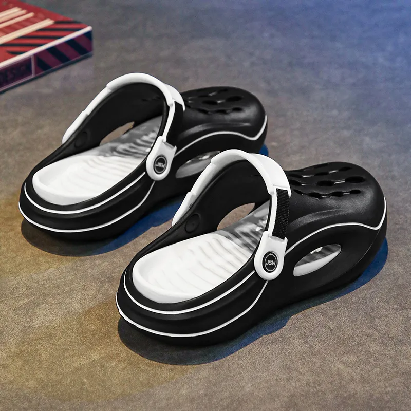 JEANSWEST Classic Black & White Multicolor Design Clogs Men's-3