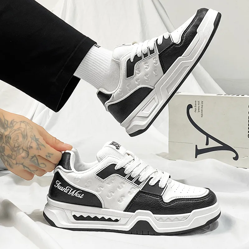 JEANSWEST Black And White Panda Shoes Height Increasing Wear-Resistant Slip-Resistant Low-Top Skateboard Shoes Men's-6