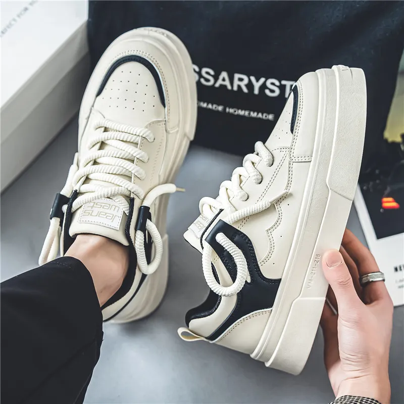 JEANSWEST Classic White Sneakers Low Top Slip Resistant Abrasion Resistant Stylish Skateboarding Shoes Men's-2