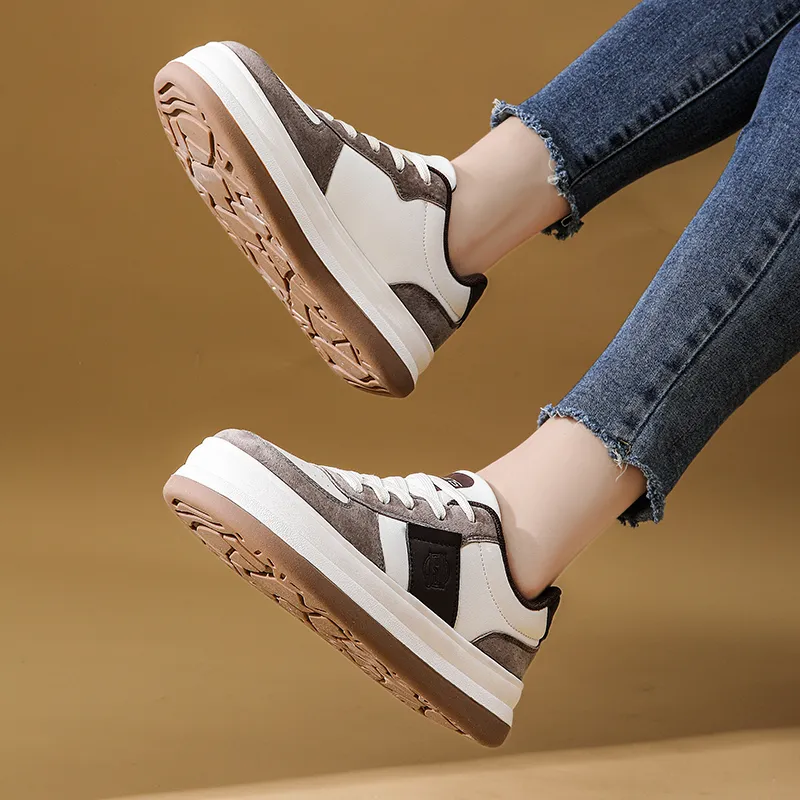 JEANSWEST Suede Flat Minimalist Style White Sneakers Height Increasing Lightweight Low Top Skateboard Shoes Women's-10