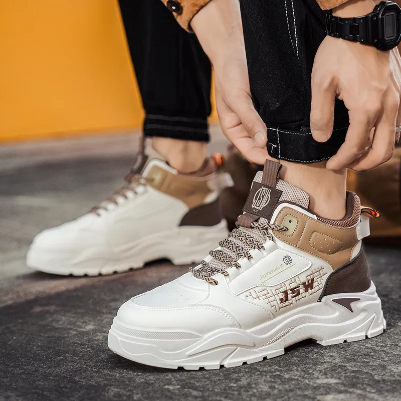 JEANSWEST Height Increasing Abrasion Resistant Lightweight Slip Resistant Low Top Skateboard Shoes Men's Beige Brown-3