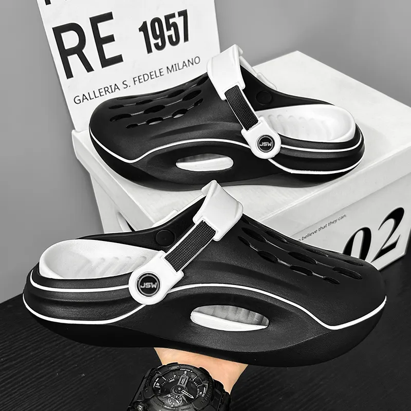 JEANSWEST Classic Black & White Multicolor Design Clogs Men's-4